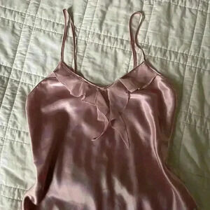 Y2k Alexandra Nicole coquette medium slip dress romantic pink satin ruffles